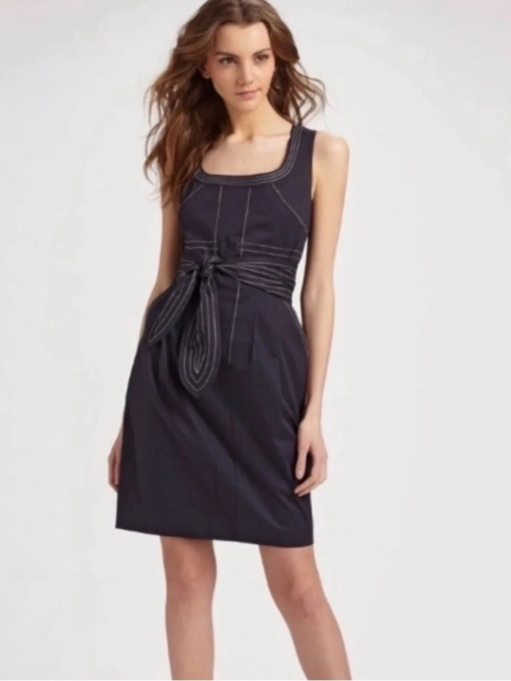 Tory Burch Navy Sleeveless Tie-Waist Mini Dress